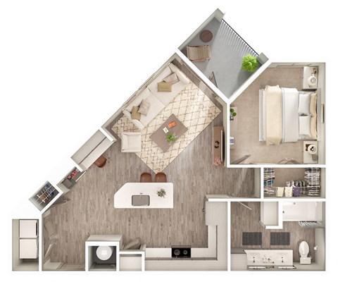 Floor plan for 1 bed, 1 bath, 786 sqft